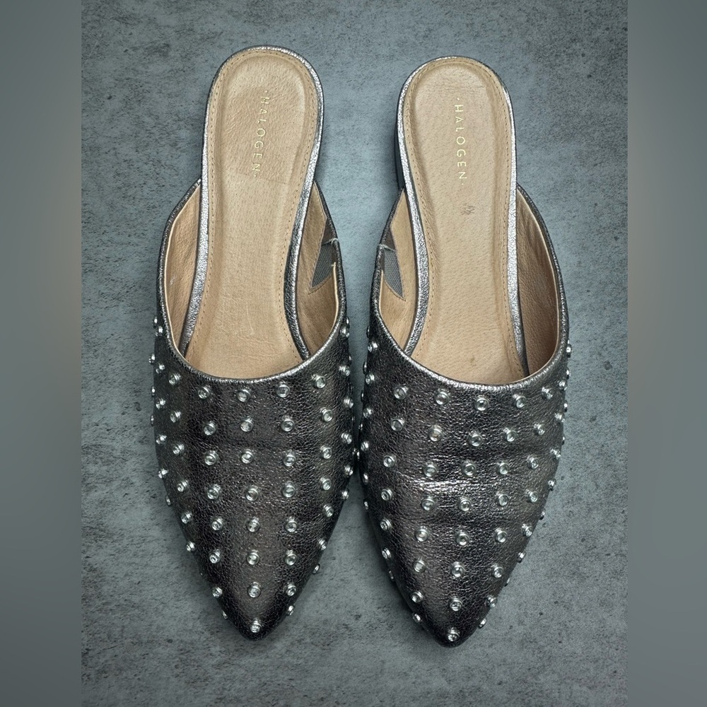 Halogen Silver Studded Black Mules